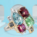 Multicolor Geometric Cluster Cocktail Ring White Metal Alloy view 1