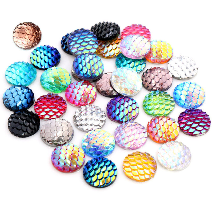 Round Mermaid Scale Resin Cabochons in Assorted Colors