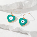 Gold Tone Heart Enamel Evil Eye Hook Earrings in Six Colors view 7