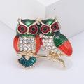 Pair of Owls Branch Brooch Enamel Crystal Blue Green view 7
