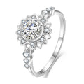 Round Crystal Sunburst Ring with Pavé Silver Tone Band view 4