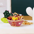 Jeweled Fortune Ingot Bowl Keychains in Four Colors with Braided Loops view 9