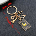 Black Celestial Tarot Cat and Moon Charm Keychain Pair with Gold Tone Hardware view 6