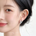 Silver Enamel Flower Bouquet Pink Crystal Stud Earrings view 2