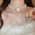 Multi Strand Pearl Rose Necklace Drop Earrings Two Styles view 3