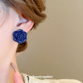 Deep Blue Rose Flower Statement Stud Earrings for Women view 3