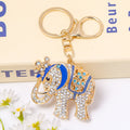 Rhinestone Crown Elephant Keychain Gold Tone Lucky Charm view 1