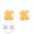 Polished Cross Shape Metal Stud Earrings Gold Silver view 5