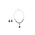 Blue Flower Teardrop Necklace Earrings Silver Crystal Set view 5