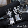 Clear Crystal Flower Rectangular Drop Earrings Polished Jewelry Accessory view 4