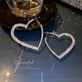 Oversized Crystal Heart Outline Hoop Earrings Fashion Jewelry Accessories view 3