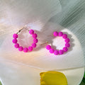 Fuchsia and Purple Wrapped Bead Round Hoop Earrings view 2