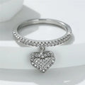 Pave Heart Charm Slim Ring In Gold Silver And Black Tones view 5