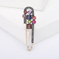 Safety Pin Brooch In Metal With Geometric Multicolor Stones And A Hanging Crystal Bar view 6
