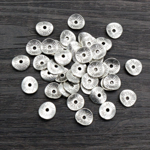 Radial Textured Flat Round Spacer Beads in Antique Silver