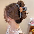 Gingham Fabric Claw Clip Croissant Charm Black White view 3
