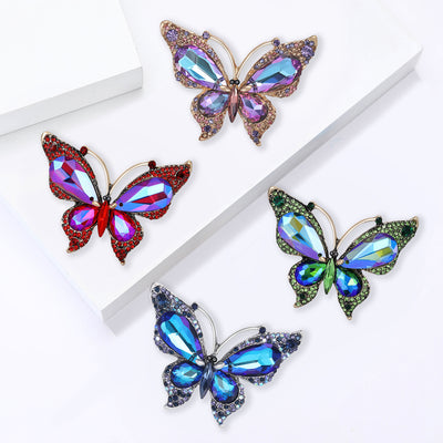 Front product view of the faceted crystal butterfly brooch on a light background