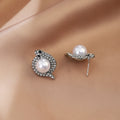 Gold and Silver Snake Swirl Pearl Look Statement Stud Earrings view 2
