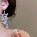 Pastel Flower and Leaf Long Dangle Hook Earrings Two Colors view 3