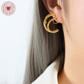 Double Layer C-Shape Geometric Clip-On Earrings Gold Steel view 4