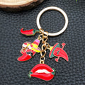 Red Chili Lips and Sombrero Metal Keychain Charm Set view 2