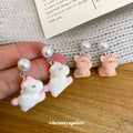 Flocked Puppy or Horse with Pearl Drop Stud Earrings view 2