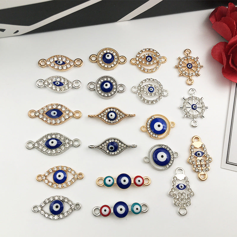 Rhinestone Zinc Alloy Evil Eye Ship Wheel Connector Charm for DIY Bracelet Necklace