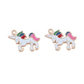 Gold Tone White Unicorn Enamel Charm with Rainbow Mane view 2