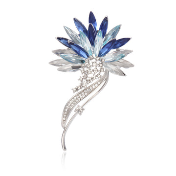 Blue Flower Crystal Two Designs Metal Brooch Pin for Jackets and Lapels