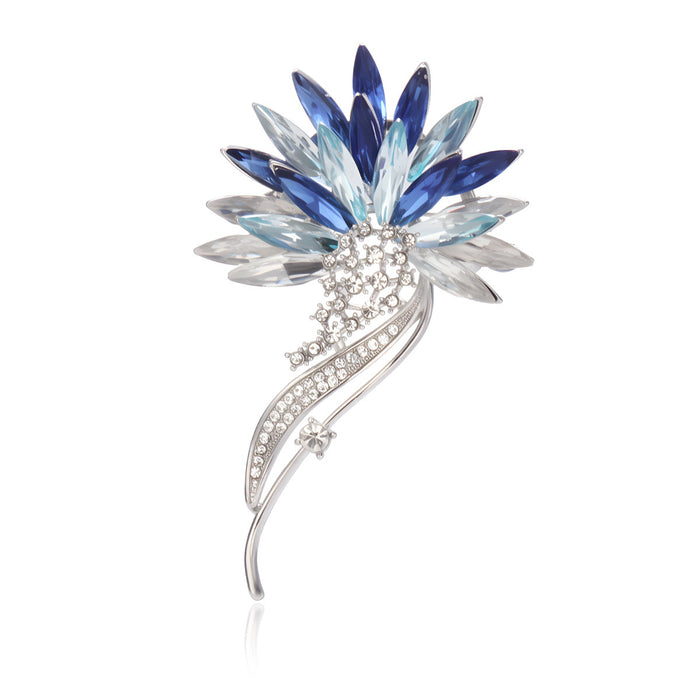 Blue Flower Crystal Two Designs Metal Brooch Pin for Jackets and Lapels