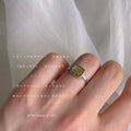 Silver Olive Green Rectangular Crystal Open Adjustable Ring view 3
