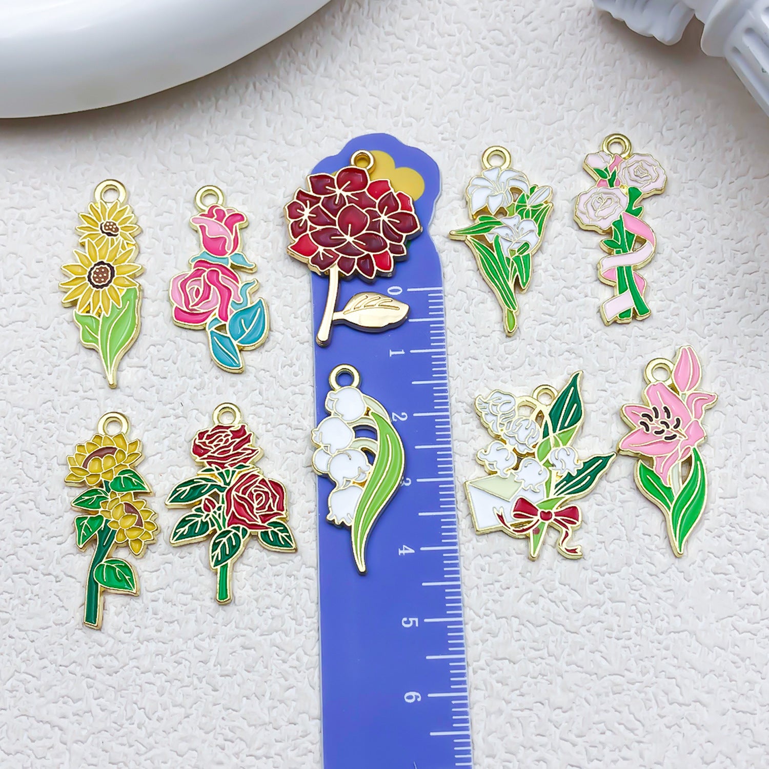Zinc Alloy Sunflower Lily Rose Bouquet Enamel Charm Pendant for DIY Keychain Necklace