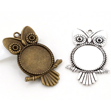 Owl Shaped Round Pendant Bezel Settings in Two Finishes