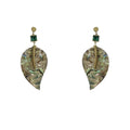 Brown Marbled Leaf Drop Earrings with Green Accent view 5