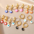 Gold Tone Colorful Evil Eye Huggie Drop Earrings in Seven Colors view 1