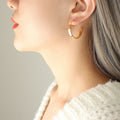 Gold And Steel Geometric Flat Band Hoop Earrings Pair view 6