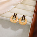Brown Bar Orange Textured Open Round Stud Earrings view 4