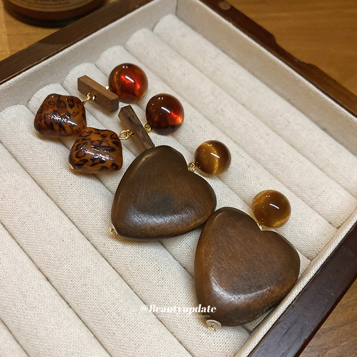 Brown Heart Drop Stud Earrings Available in Two Designs