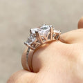 Three Stone Round Crystal Ring in Rose Gold Tone with Clear Crystal Details view 4