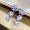 Triple Flower Cluster Drop Earrings Clear Stones Silver view 1