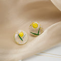 Clear Resin Round Stud Earrings Yellow Dried Flower Gold Flake view 6