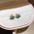 Blue Crystal Swan Stud Earrings in Two Metal Tones view 7