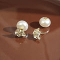 Gold Clear Star and Pearl Look Front Back Earrings view 3