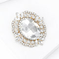 Oval Crystal Halo Brooch With Polished Metal And Sculpted Decorative Details view 2