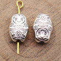 Antique Silver Double Sided Nesting Doll Metal Bead view 2