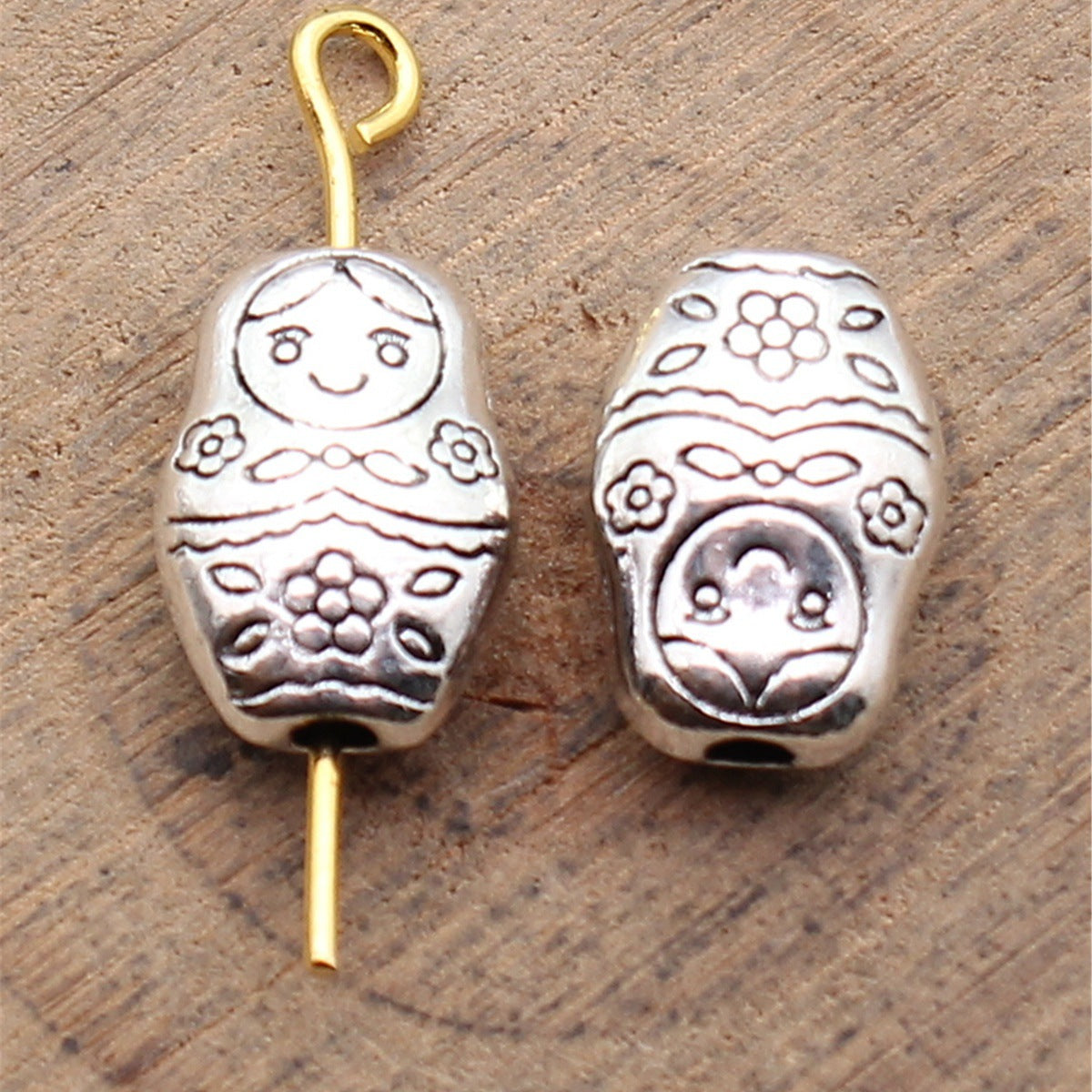 12x8.4x5.1mm 1.6g Antique Silver Zinc Alloy Russian Doll Loose Metal Double Sided Beads for Bracelet Necklace DIY Jewelr