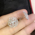 Silver Openwork Camellia Flower Pavé CZ Stud Earrings view 2