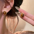 Gold and Silver Tone Brown Stone Stud Earrings in Twenty Two Designs view 8