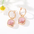 Gold Tone Square Faceted Crystal Huggie Drop Earrings in Eight Colors view 7