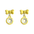 Bow Donut Drop Earrings Enamel Pink Green Yellow Pair view 5